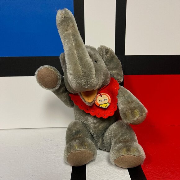 Vintage 1960s Steiff Mohair Jumbo Elephant Stuffed Animal Toy Gray - Picture 1 of 7